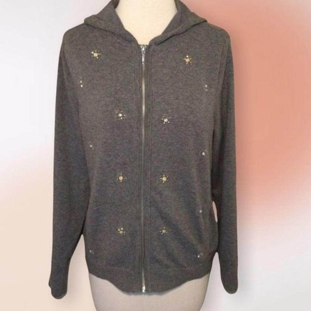 Zenergy by Chico’s Embellished Zip Up Gray Hoodie Chico’s Size 0 Reg 4/6